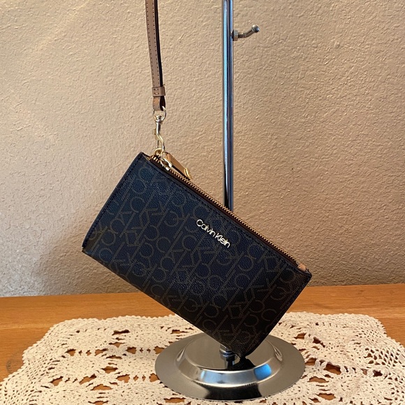 Calvin Klein Monogram Brown Wristlet - Picture 1 of 9